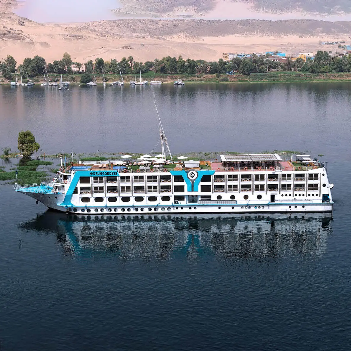 A new addition to the Egypt offerings, the elegant Sun Goddess carries a maximum of only 60 guests in 30 spacious suites, providing an intimate and exceptionally comfortable experience on the world&rsquo;s longest river. Featuring a separate sitting area and a balcony, each suite is a relaxing and sophisticated environment to observe 5,000 years of history unfolding along the Nile&rsquo;s banks.