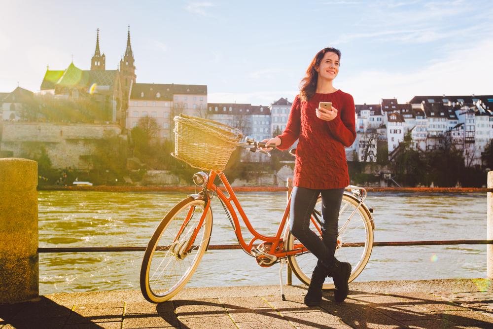 theme tourism on bicycle and modern technology.