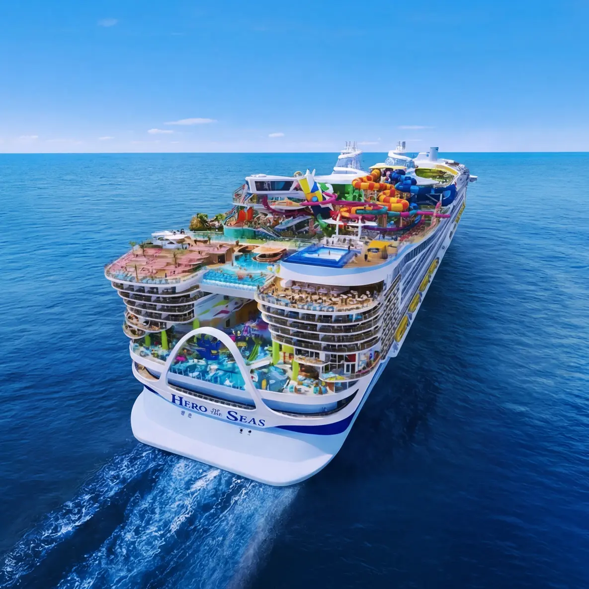 Introducing the new Hero of the Seas℠ &mdash; the most unstoppable, incredible, revolutionary family vacation ever. This is adventure taken way past imagination &mdash; with nine pools, new waterslides and brand-new experiences beyond belief. Like the first funnel raft slide at sea. A record-breaking 28 dining venues. And more unreal new ways to take on vacation together. Everything you need for the all-time, prime-time, family time &mdash; right at your fingertips. Only on Hero, arriving August 2027 in Miami, Florida.
