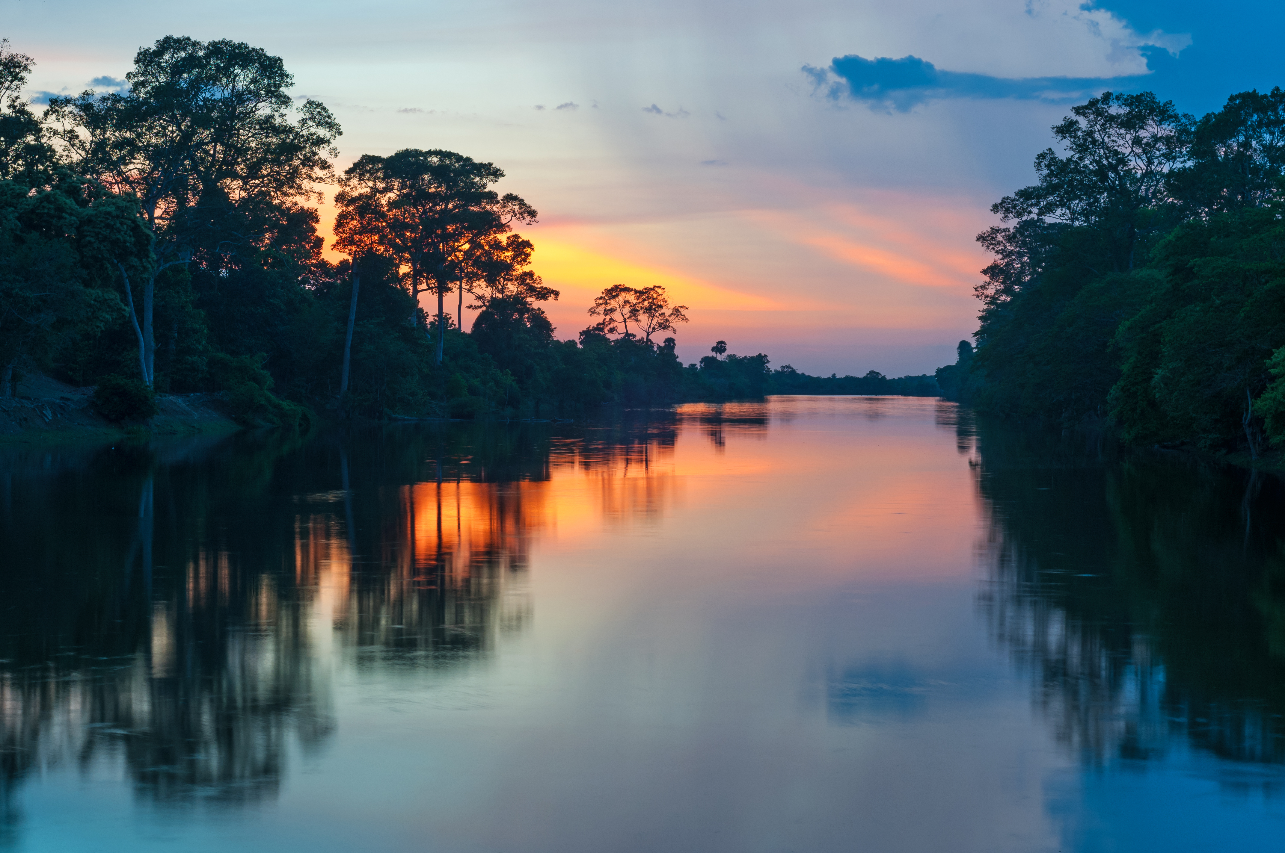 Sunset along the banks of the Amazon river.