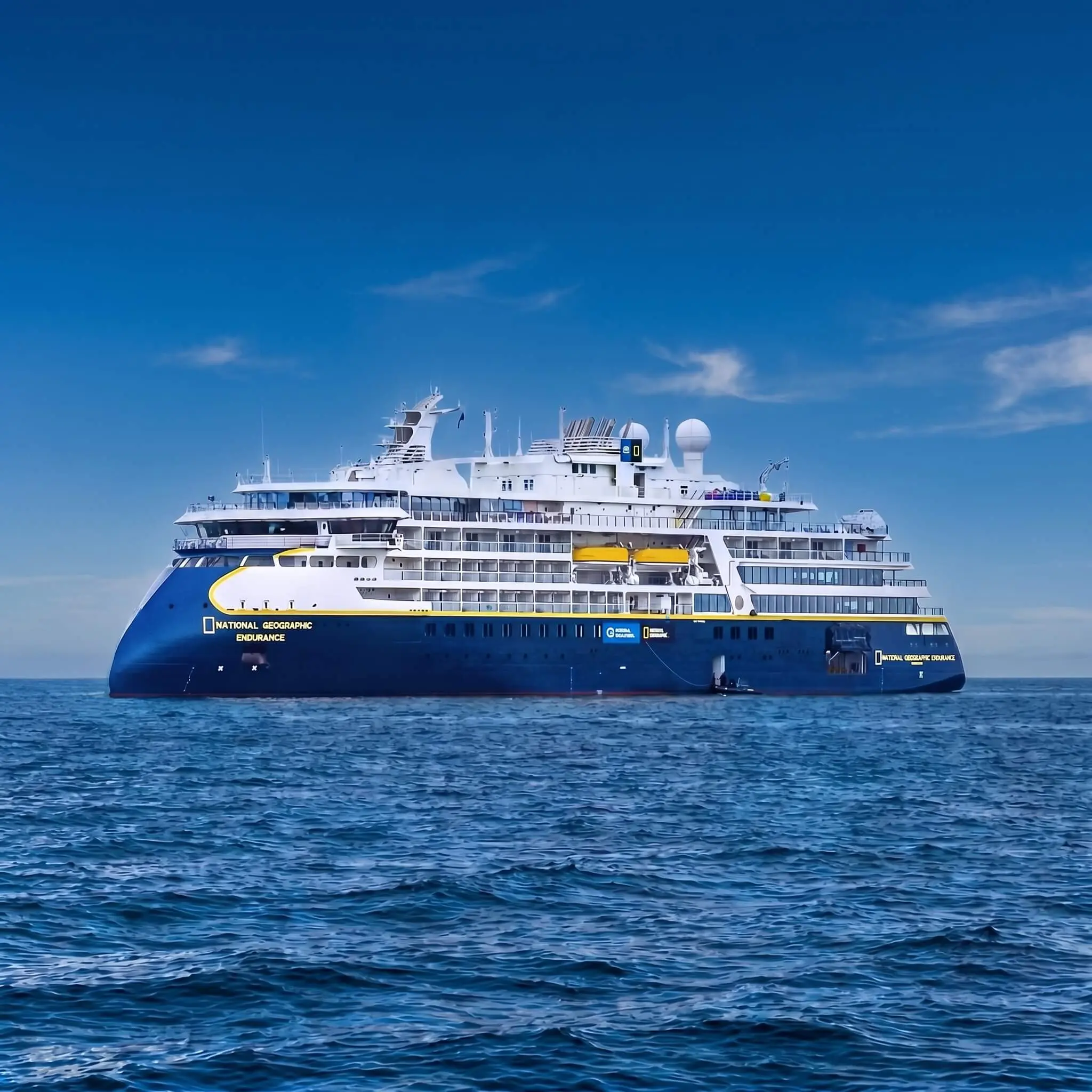 National Geographic Endurance is a next-generation expedition ship, purpose-built for polar navigation. A fully stabilized, highly strengthened, ice-class Polar Code PC5 (Category A) vessel, it is designed to navigate polar passages year-round, and safely explore unchartered waters, while providing exceptional comfort. Its patented X-BOW&reg; is key to its design; its powerful wave-slicing action provides an extremely smooth ride in even adverse conditions, and even reduces spray on deck, for superior observation. She carries a full suite of expedition tools and offers a variety of experience-enhancing amenities.