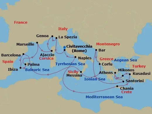 Itinerary schematic diagram