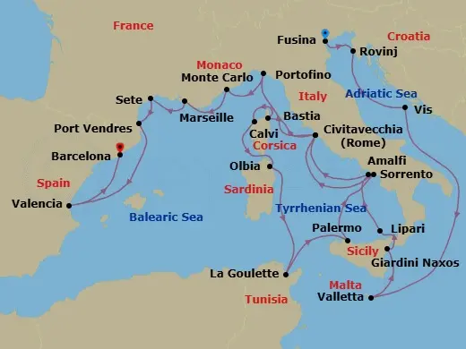Itinerary schematic diagram