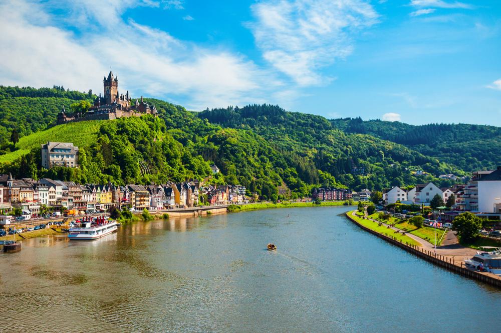 Cochem town aerial panoramic view in Moselle valley, Germany