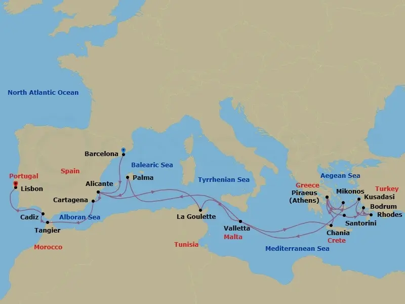 Itinerary schematic diagram