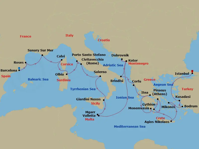 Itinerary schematic diagram