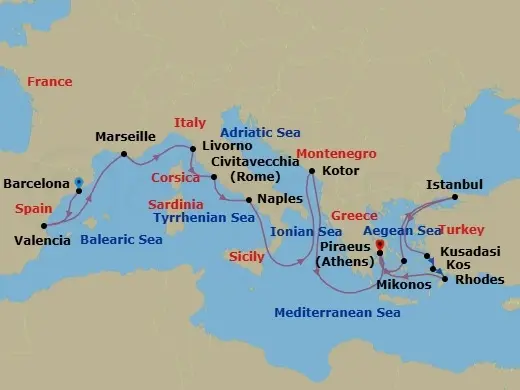 Itinerary schematic diagram