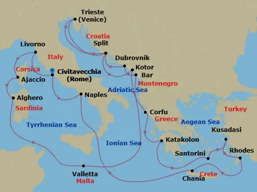 Itinerary schematic diagram