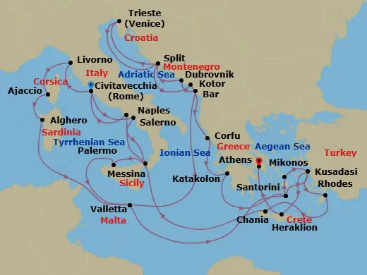 Itinerary schematic diagram