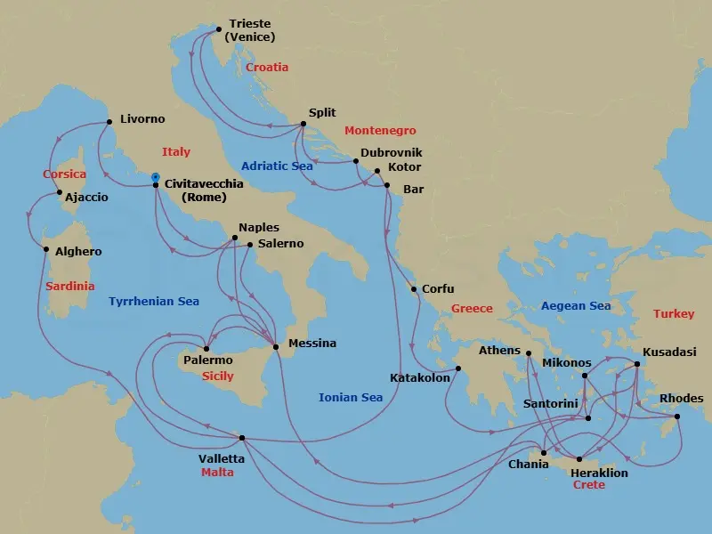 Itinerary schematic diagram