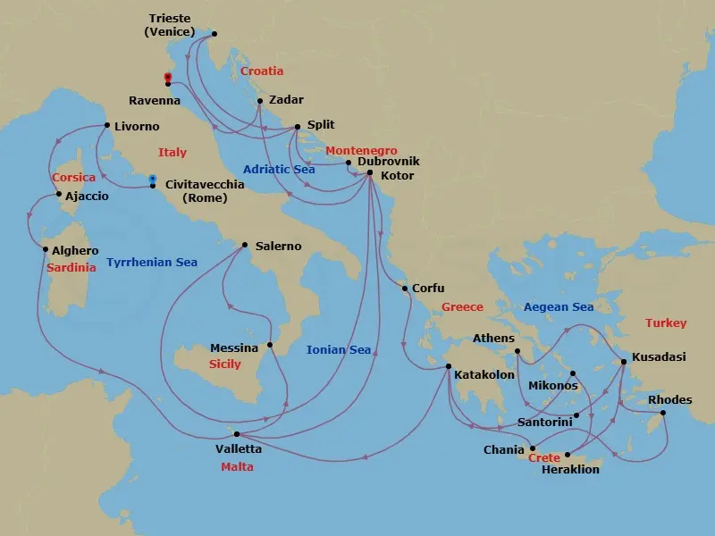 Itinerary schematic diagram