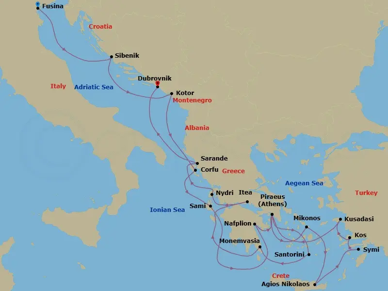Itinerary schematic diagram