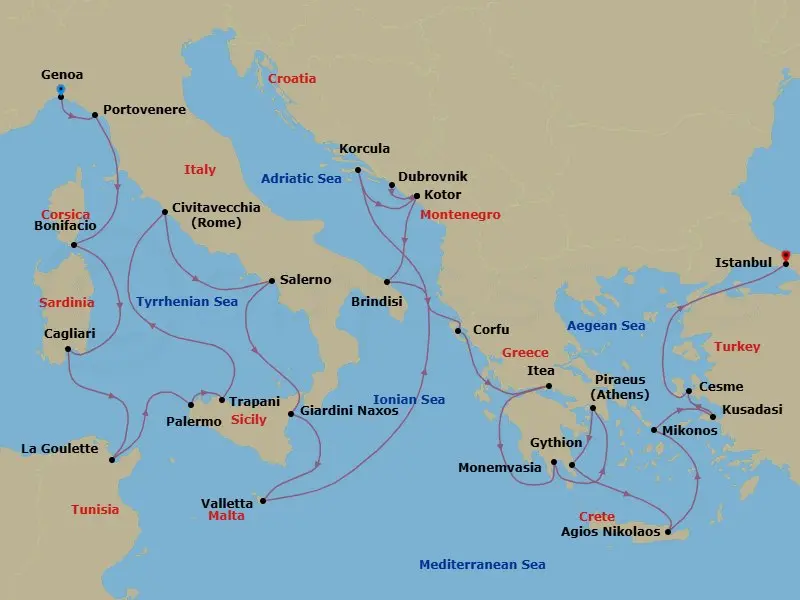 Itinerary schematic diagram