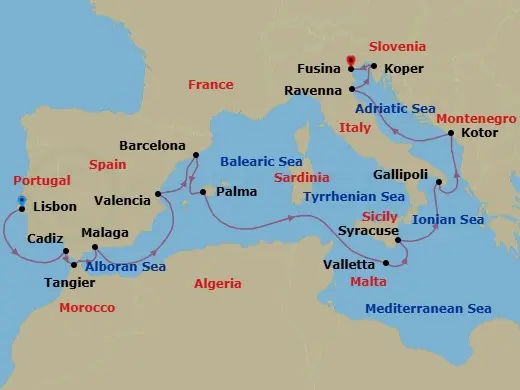 Itinerary schematic diagram