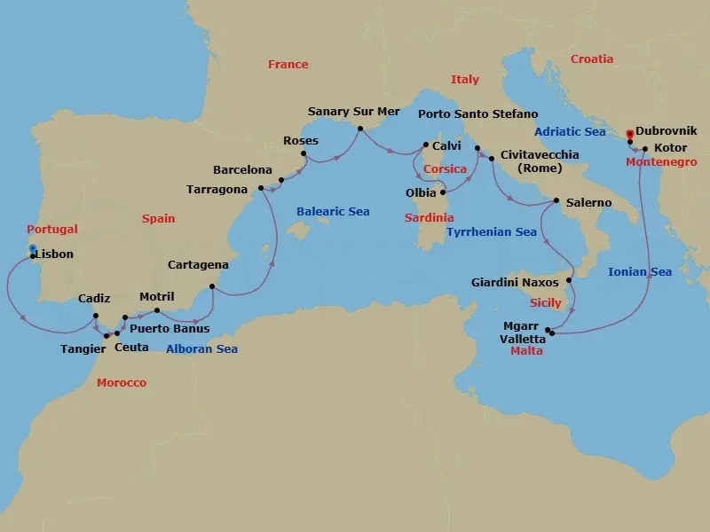 Itinerary schematic diagram