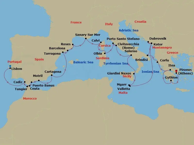Itinerary schematic diagram