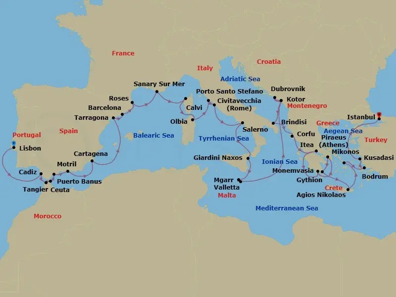 Itinerary schematic diagram