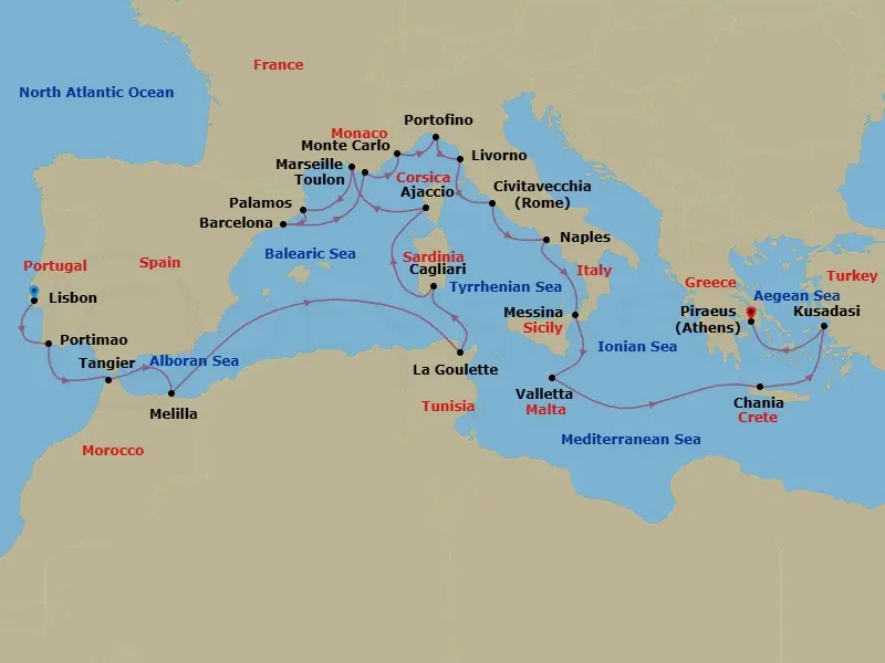 Itinerary schematic diagram