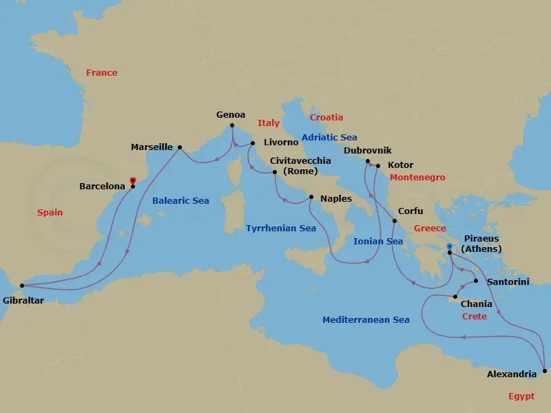 Itinerary schematic diagram
