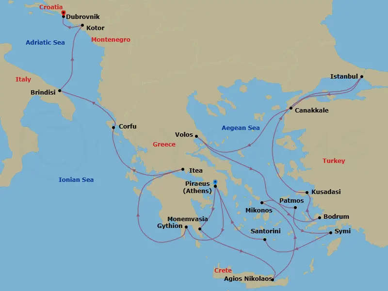 Itinerary schematic diagram