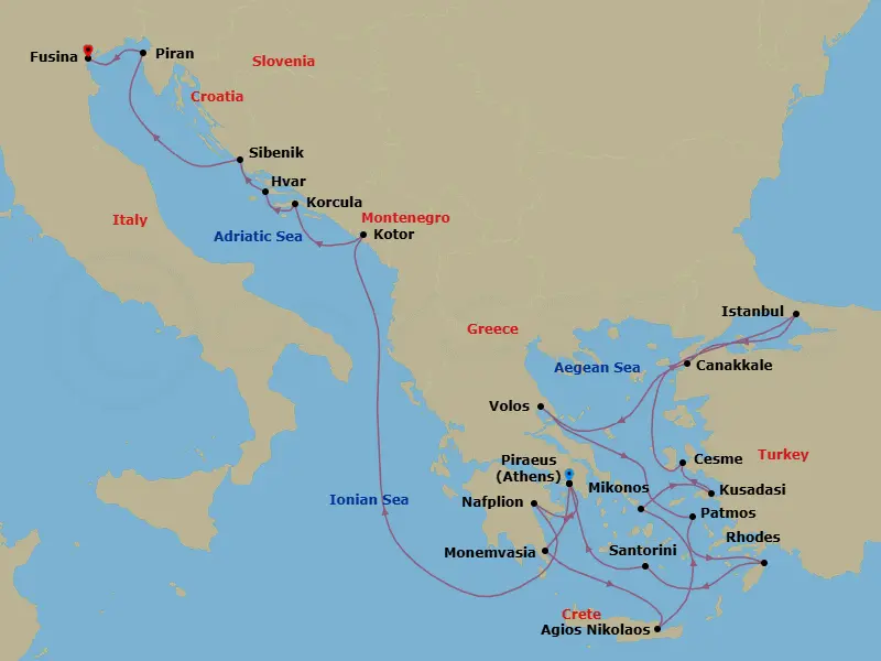 Itinerary schematic diagram
