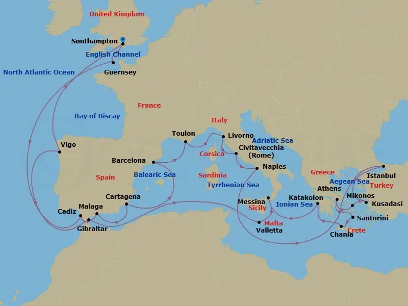 Itinerary schematic diagram