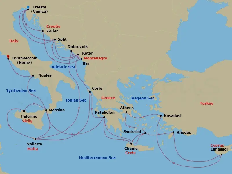 Itinerary schematic diagram