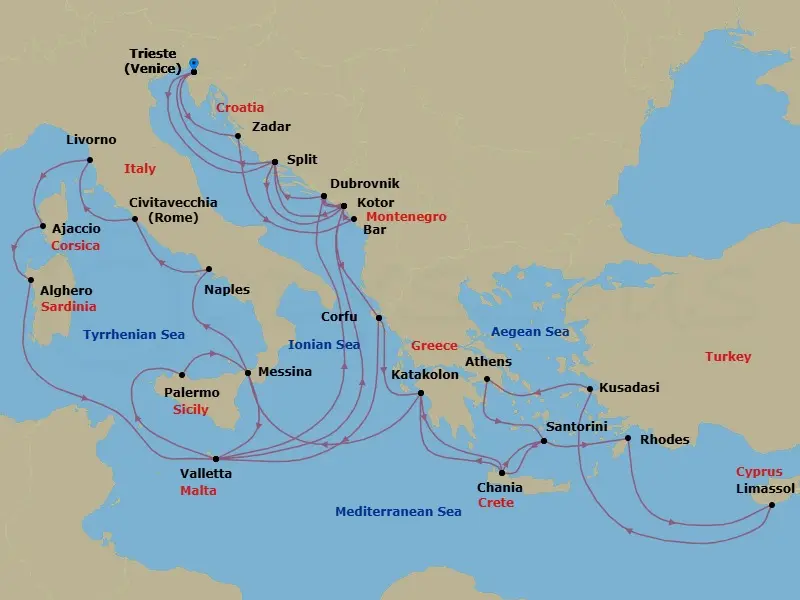 Itinerary schematic diagram