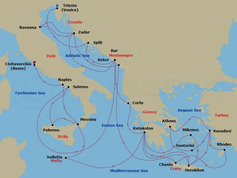 Itinerary schematic diagram