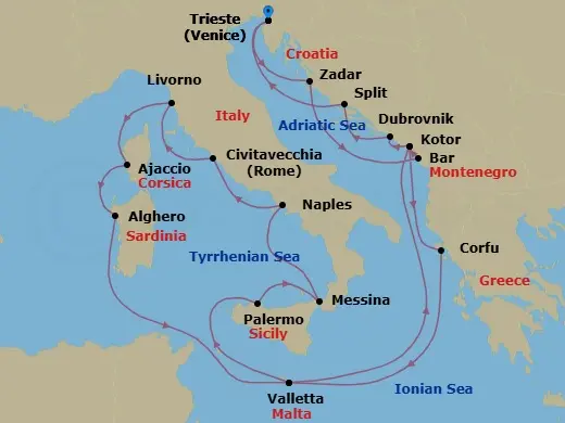 Itinerary schematic diagram