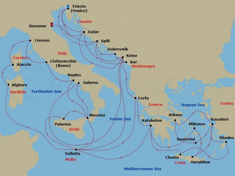 Itinerary schematic diagram