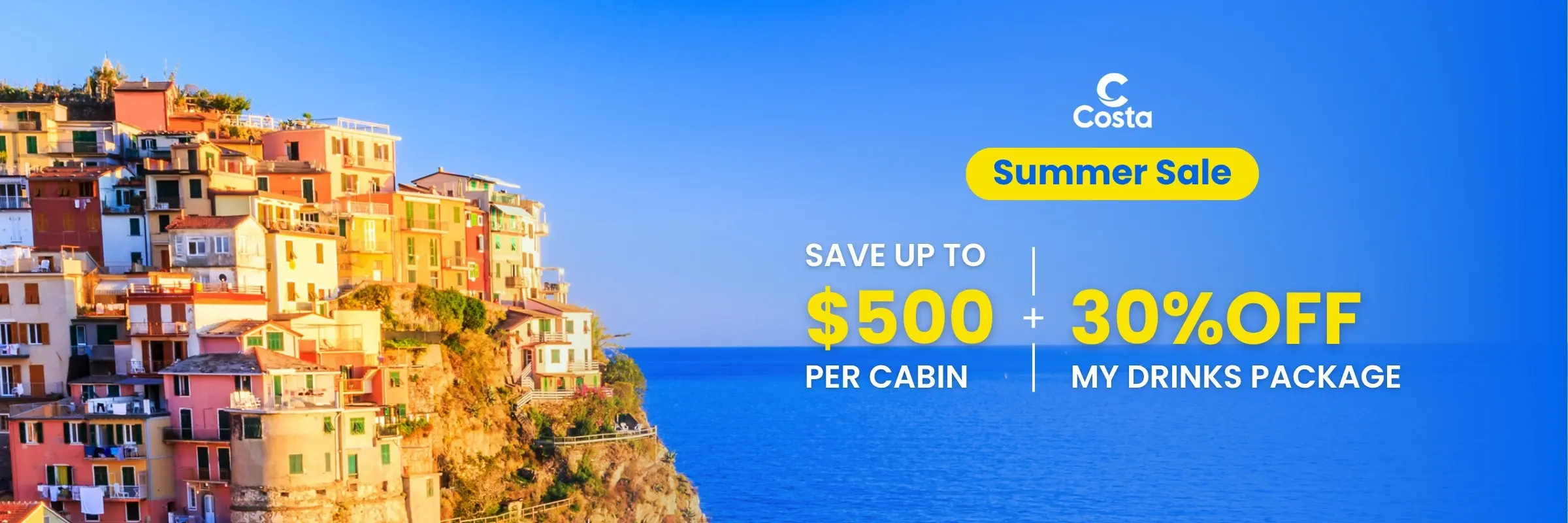 Summer Sale:
Save up to $500 per cabin + 30% off My Drinks package.