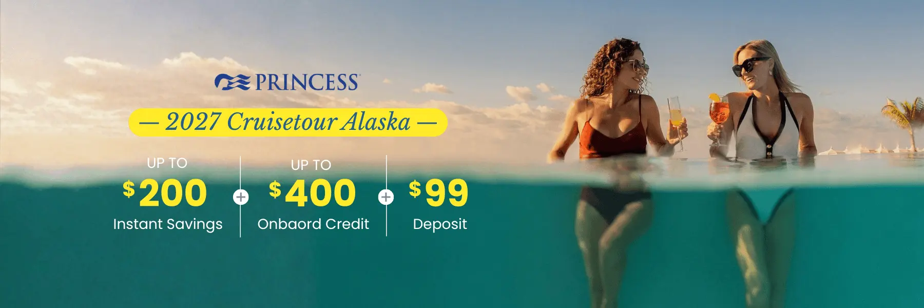2027 Cruisetour Alaska: hasta $200 de ahorro instantáneo + hasta $400 de crédito a bordo + $99 de depósito