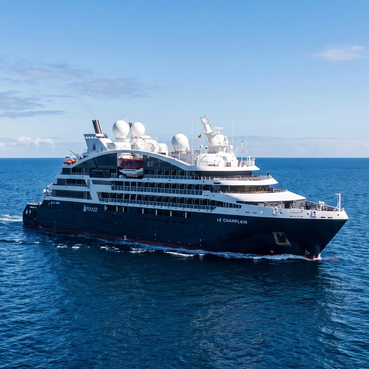 Like the rest of the PONANT EXPLORERS series, Le Champlain successfully manages to subtly combine the desire to explore the remotest regions of the planet with the comfort and privacy of a cozily intimate ship. To the innovative and environmentally friendly equipment are added elegant design and a unique atmosphere in keeping with the whole PONANT universe. Your dream of a cruise onboard a cozily intimate ship is thus made possible through the combination of an authentically genuine voyage experience together with discreet luxury.
